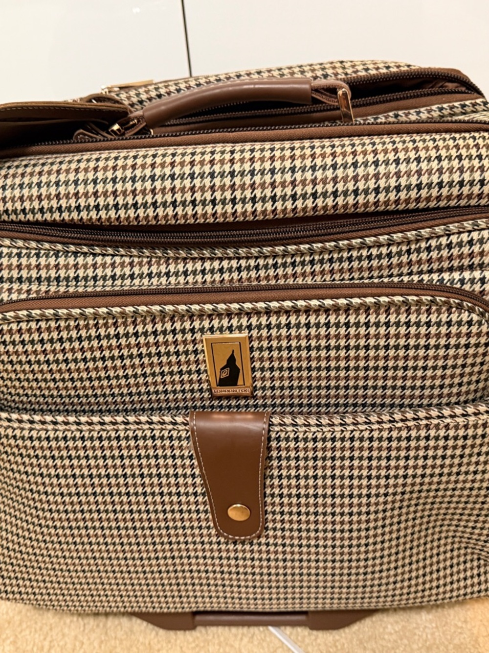 London Fog Classic Houndstooth Rolling Carry-On Bag - Brown - Picture 2 of 10